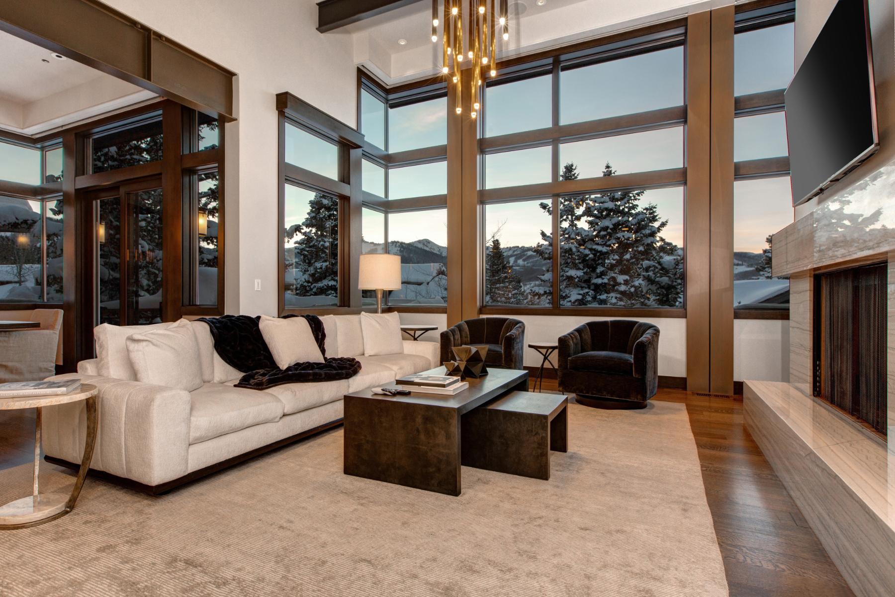 Luxury Park City rental reading nook overlooking ski runs at Deer Valley Resort